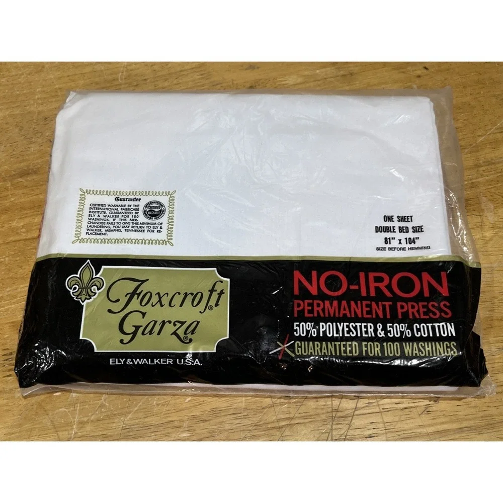 New Vintage Foxcroft Garza Double Flat Sheet White No-Iron Cotton Percale Sealed